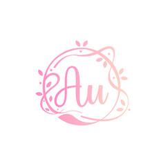 A U AU Beauty vector initial logo, handwriting logo of initial signature, wedding, fashion, jewerly, boutique, floral and botanical with creative template