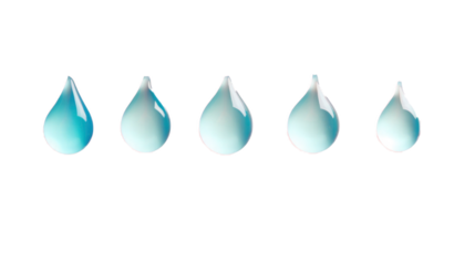Clearly transparent blue water drops isolated against transparent background, png