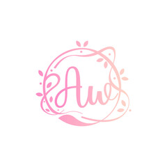 A W AW Beauty vector initial logo, handwriting logo of initial signature, wedding, fashion, jewerly, boutique, floral and botanical with creative template