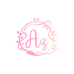 A Z AZ Beauty vector initial logo, handwriting logo of initial signature, wedding, fashion, jewerly, boutique, floral and botanical with creative template