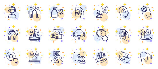 Outline set of Computer fingerprint, Face id and Best manager line icons for web app. Include Engineering, Auction, Fishing place pictogram icons. Mental health, Click hand, Wash hands signs. Vector