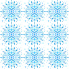 Set of cartoon snowflakes, for greeting card, invitation, banner, fabrics, wrapping paper, web.  Winter holidays. Collection of icons.