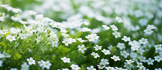 A perennial gypsophila creates a white carpet of petite blossoms amidst the woodland