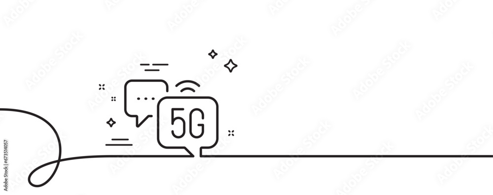Poster 5g wi-fi internet line icon. continuous one line with curl. wifi wireless network sign. mobile chat 