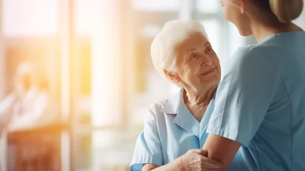 Foto op Canvas Caregiver nurse accompanying elderly woman, retirement © piknine