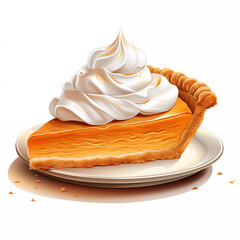 Slice of Pumpkin Pie with Whipped Cream on White Background Clip art