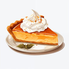 Slice of Pumpkin Pie with Whipped Cream on White Background Clip art