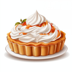Pumpkin Pie with Whipped Cream on White Background Clip art