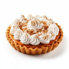 Pumpkin Pie with Whipped Cream on White Background