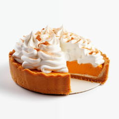 Pumpkin Pie with Whipped Cream on White Background