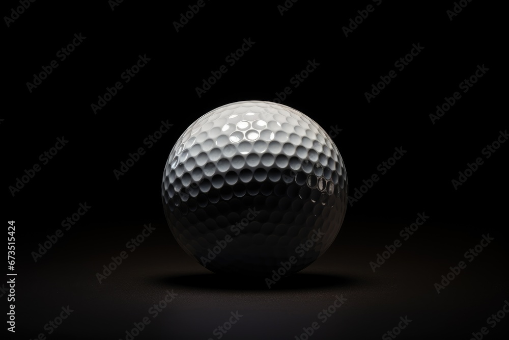 Wall mural White golf ball with shadow on surfase on dark black background