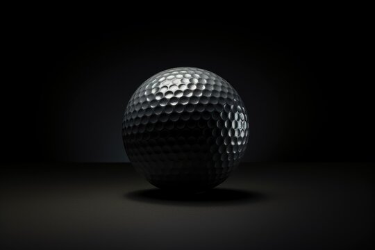 grey golf ball with dark shadow on surfase on black studion background