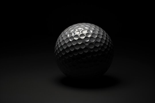 grey golf ball with dark shadow on surfase on black studion background