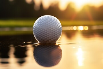 close up golf ball on the water surface with blurred background - obrazy, fototapety, plakaty