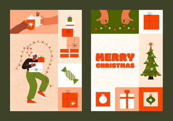 Christmas vector greeting card print templates. Minimalistic geometry flat card design © ArtFM