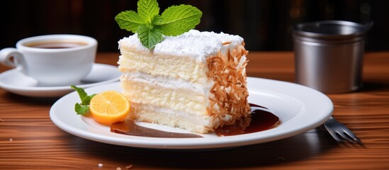 Tasty coconut flavored cake Coconut infused cake Refresher during work session Popular sweet treats for Westerners Dining establishment or caf concept - Powered by Adobe