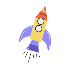 Space rocket for space flights, vector illustration in cartoon style, isolated. Suitable for the design of space themes, scientific articles, astronomical discoveries, missions to the moon or mars. 