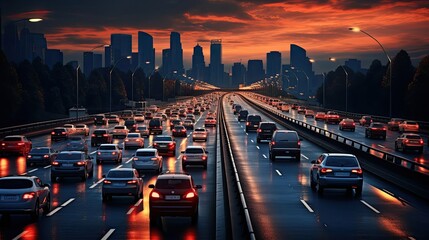 Traffic jam on highway - obrazy, fototapety, plakaty
