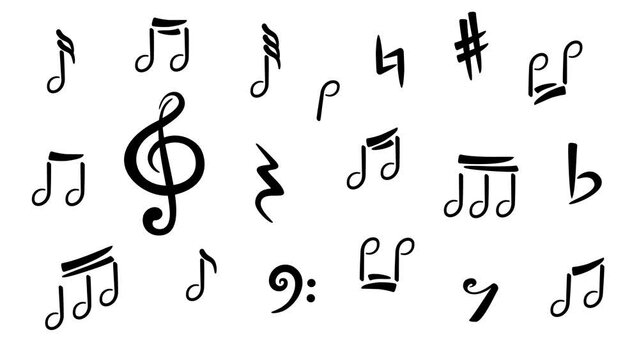 Moving Music Simbols Black and White  Background