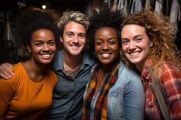 Fototapeta premium Happy diverse group of friends, generative ai