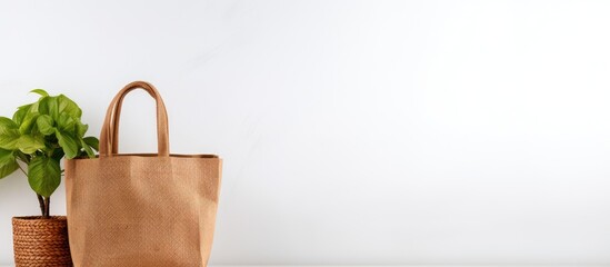 A white background showcasing a basket made from eco friendly bags - obrazy, fototapety, plakaty