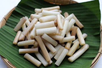 Fresh lotus rootlet on banana leaf