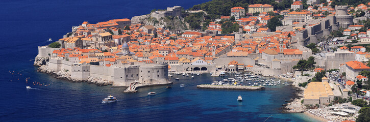Fototapeta na wymiar Aerial panoramic view of Dubrovnik Old Town on coast of Adriatic Sea, Croatia, Europe