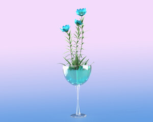 GLASS BOWL WITH BLUE FLOWER