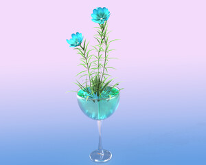 GLASS BOWL WITH BLUE FLOWER