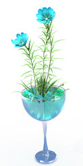 GLASS BOWL WITH BLUE FLOWER