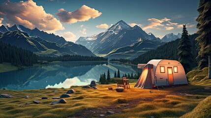Fototapeta na wymiar Camping in mountines at summer