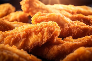 Delicious Crispy Chicken Strips. Traditional American cuisine. Popular authentic dishes. Background...