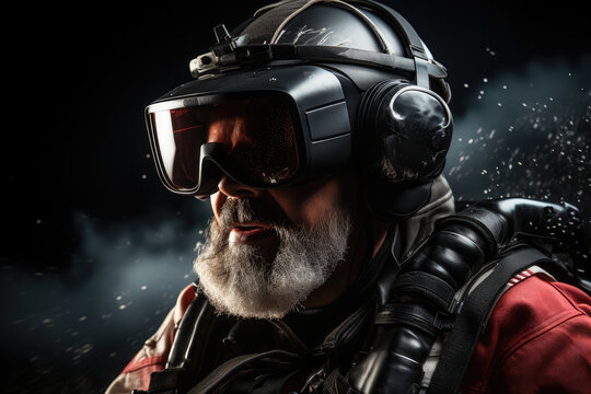 A virtual reality sleigh ride that allows people to explore Santa's world from the perspective of his reindeer. Concept of VR holiday adventures. Generative Ai.