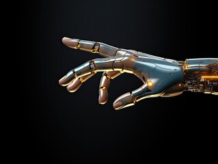 Naklejka premium AI-generated closeup illustration of a robot's outstretched hand. MidJourney.