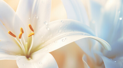 White Lily Flower with Morning Dew