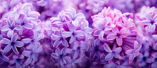 Macro closeup perspective of vibrant Hyacinth Violet blossoms Fragrance emanating from flourishing...