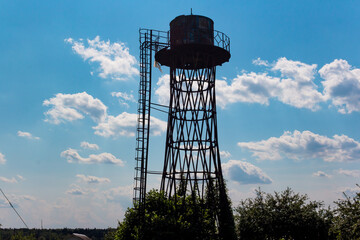 Metal water tower of hyperboloid design engineer Shukhov in Zhukovsky district, Kaluzhskiy region, Russia