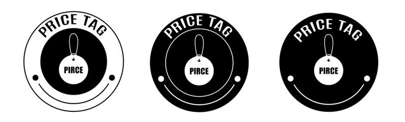 Black and white illustration of price tag icon in flat. Stock vector.