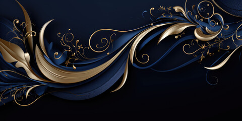 Royal Blue Satin Adorned with Golden Scrolls - Opulent 3D Banner with an Enchanting Gleam