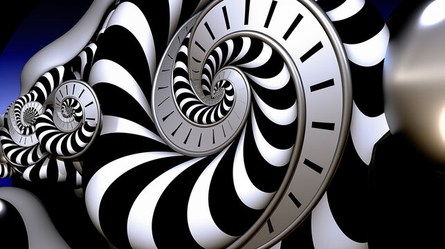 Surreal infinity time spiral in space, abstract fractal spiral. Time travel concept