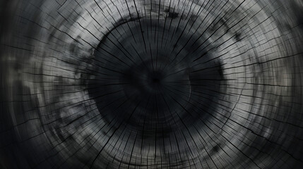  Intricate tree rings on a wooden cross-section of dark grey wood