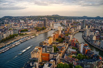 Obraz premium Aerial View of Liège, Belgium Skyline in early Autumn