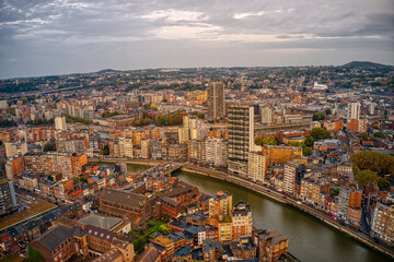 Obraz premium Aerial View of Liège, Belgium Skyline in early Autumn
