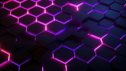 Fototapeta premium Dynamic Neon Hexagon Featuring Purple and Pink Shades Against a Dark Background