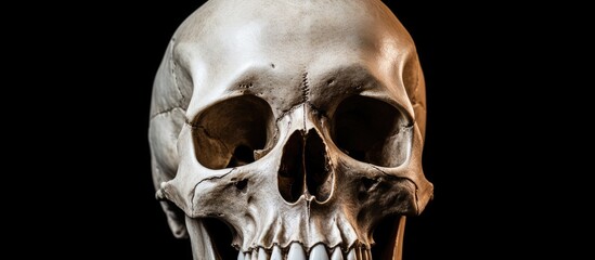 An unidentified humanoid s skull on a dark backdrop