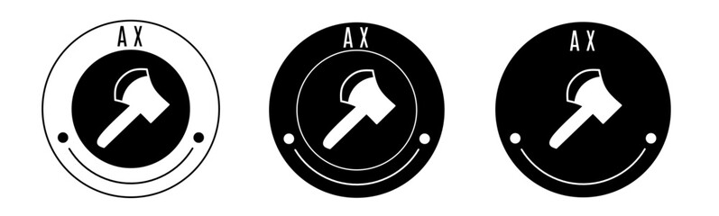 Black and white illustration of ax icon in flat. Stock vector. - obrazy, fototapety, plakaty