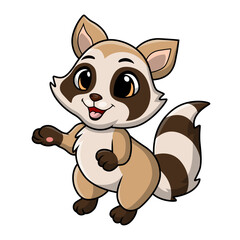 Cute raccoon cartoon on white background