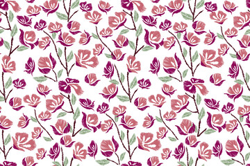 Tropical Floral pattern seamless flowers jungle background border embroidery vector illustration. Hand drawn orchid and leaf. 