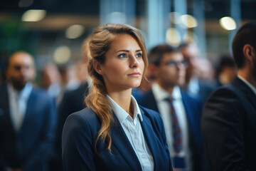 A businesswoman showcases a delighted expression while witnessing her team complete a complex project ahead of schedule. Concept of project management success. Generative Ai. - obrazy, fototapety, plakaty