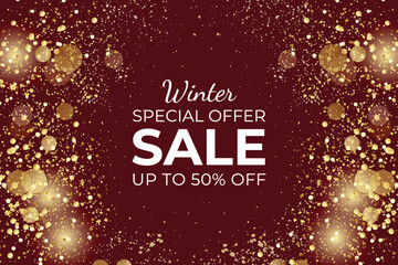 Winter special offer banner. Vector illustration concepts for graphic and web design, social media banner, marketing material. New Year shiny color gold design element. Card or banner.